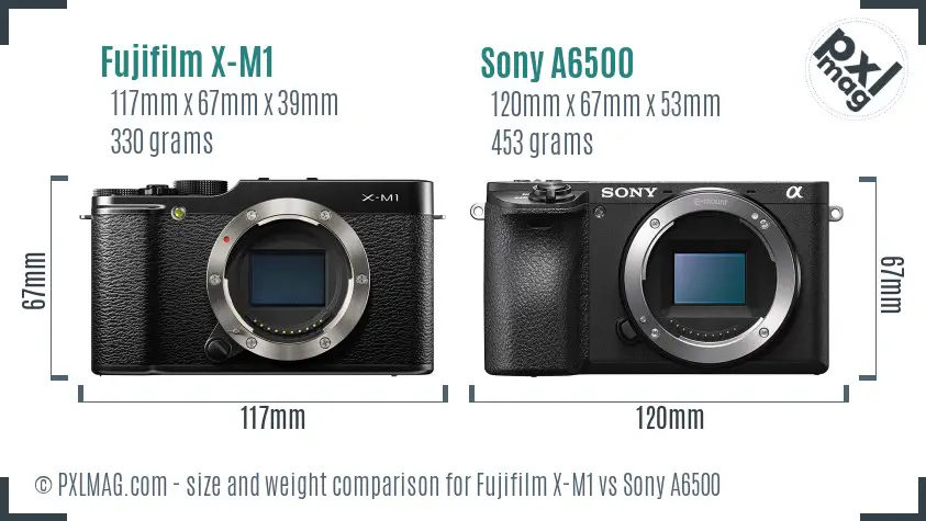 Fujifilm X-M1 vs Sony A6500 size comparison