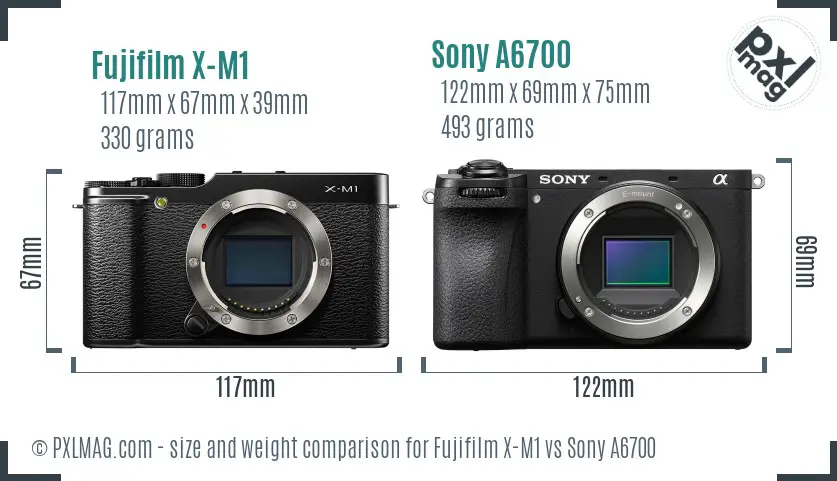 Fujifilm X-M1 vs Sony A6700 size comparison