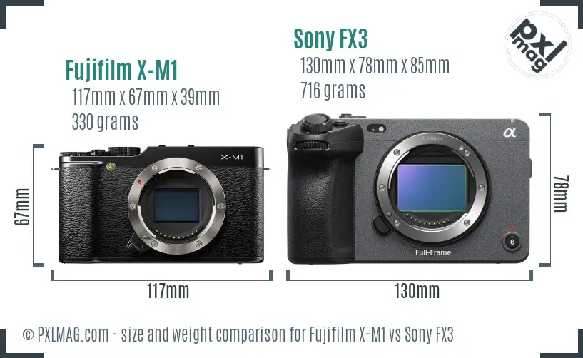 Fujifilm X-M1 vs Sony FX3 size comparison