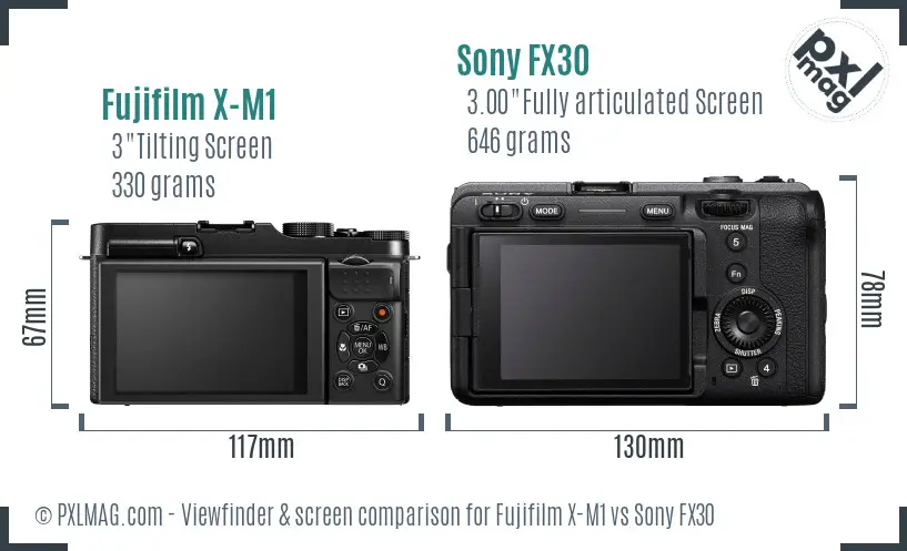 Fujifilm X-M1 vs Sony FX30 Screen and Viewfinder comparison Fujifilm X-M1 vs Sony FX30 Screen and Viewfinder comparison