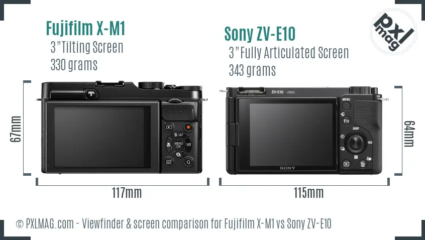 Fujifilm X-M1 vs Sony ZV-E10 Screen and Viewfinder comparison