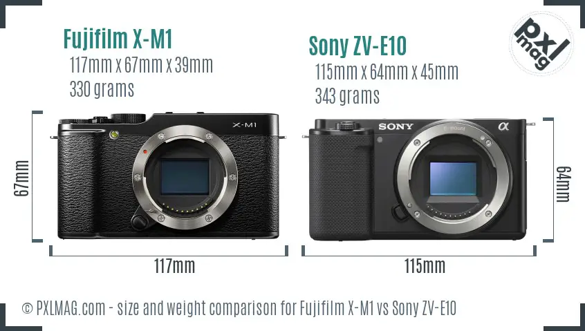 Fujifilm X-M1 vs Sony ZV-E10 size comparison