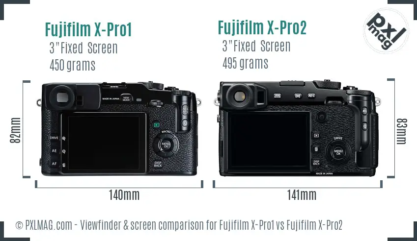 Fujifilm X-Pro1 vs Fujifilm X-Pro2 Screen and Viewfinder comparison
