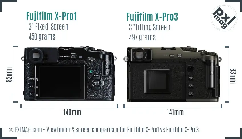 Fujifilm X-Pro1 vs Fujifilm X-Pro3 Screen and Viewfinder comparison