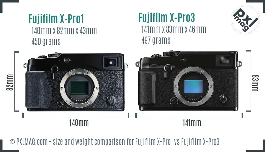 Fujifilm X-Pro1 vs Fujifilm X-Pro3 size comparison