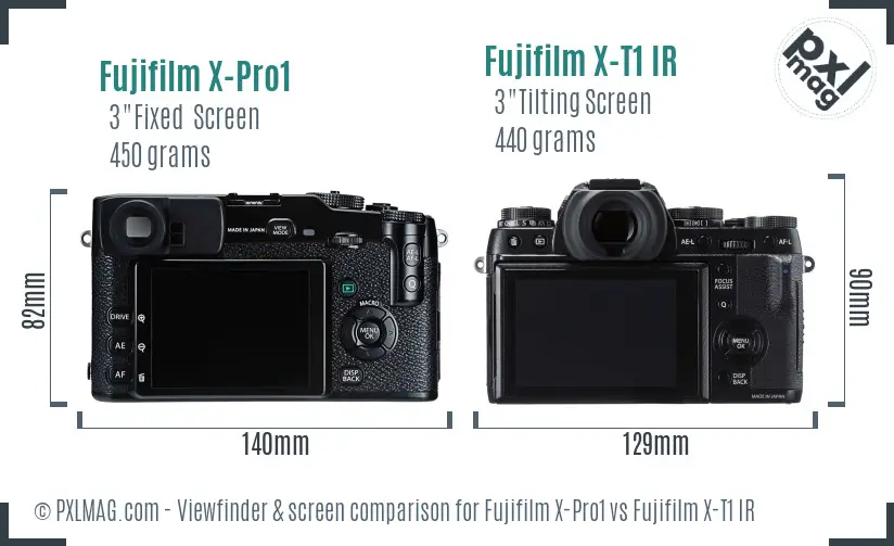 Fujifilm X-Pro1 vs Fujifilm X-T1 IR Screen and Viewfinder comparison