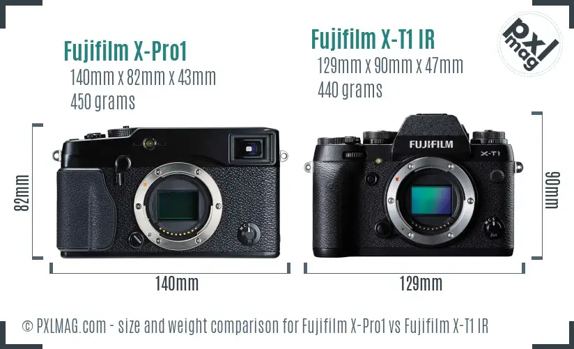 Fujifilm X-Pro1 vs Fujifilm X-T1 IR size comparison