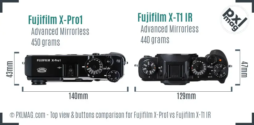Fujifilm X-Pro1 vs Fujifilm X-T1 IR top view buttons comparison