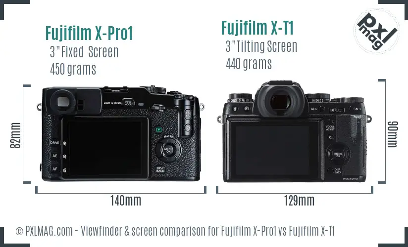 Fujifilm X-Pro1 vs Fujifilm X-T1 Screen and Viewfinder comparison
