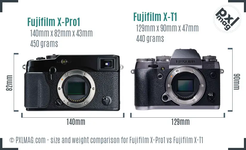 Fujifilm X-Pro1 vs Fujifilm X-T1 size comparison