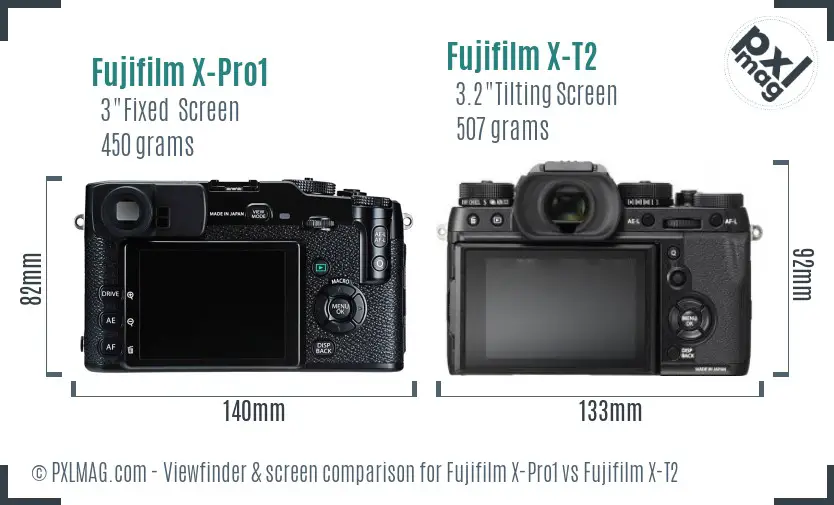 Fujifilm X-Pro1 vs Fujifilm X-T2 Screen and Viewfinder comparison