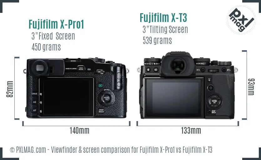 Fujifilm X-Pro1 vs Fujifilm X-T3 Screen and Viewfinder comparison