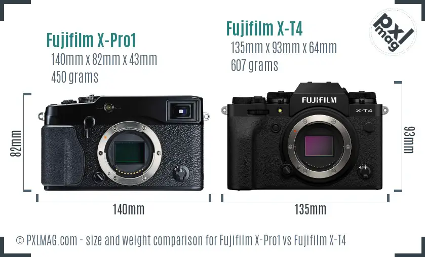 Fujifilm X-Pro1 vs Fujifilm X-T4 size comparison