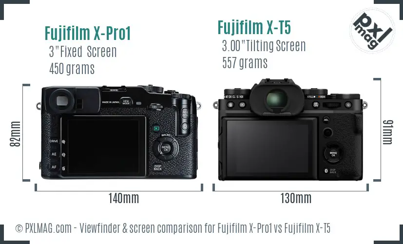 Fujifilm X-Pro1 vs Fujifilm X-T5 Screen and Viewfinder comparison