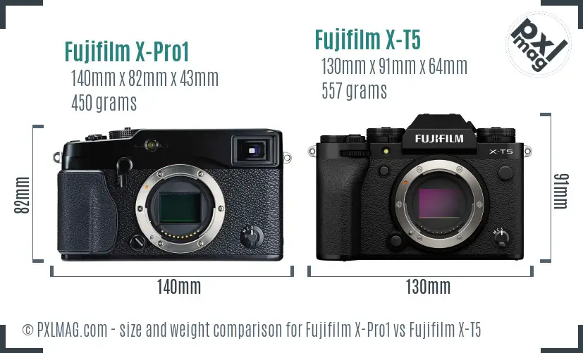 Fujifilm X-Pro1 vs Fujifilm X-T5 size comparison