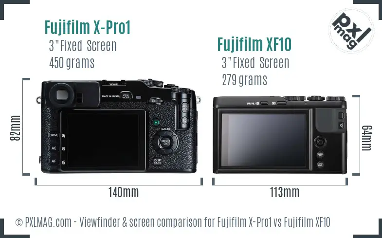 Fujifilm X-Pro1 vs Fujifilm XF10 Screen and Viewfinder comparison