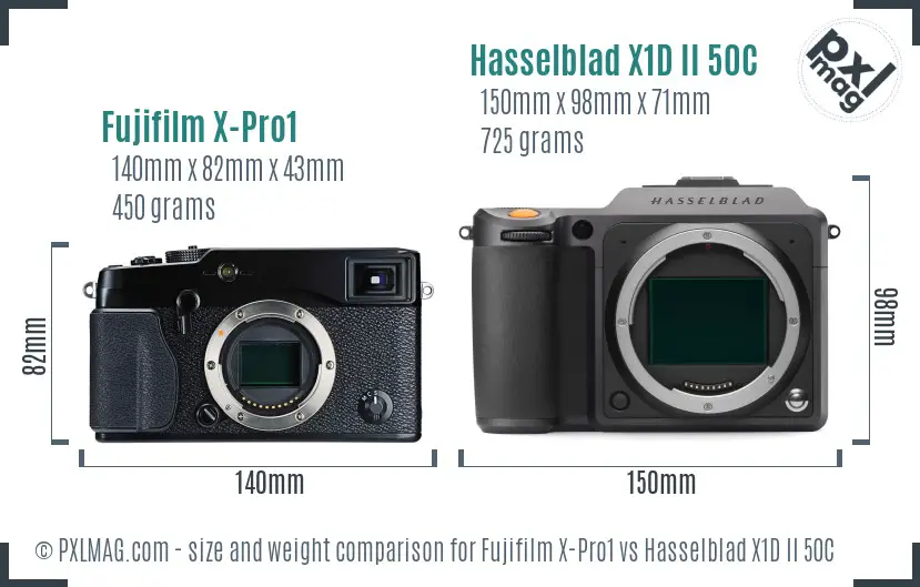 Fujifilm X-Pro1 vs Hasselblad X1D II 50C size comparison