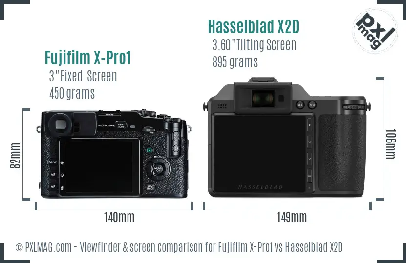 Fujifilm X-Pro1 vs Hasselblad X2D Screen and Viewfinder comparison Fujifilm X-Pro1 vs Hasselblad X2D Screen and Viewfinder comparison