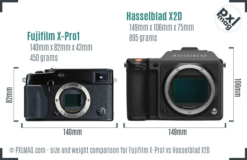 Fujifilm X-Pro1 vs Hasselblad X2D size comparison Fujifilm X-Pro1 vs Hasselblad X2D size comparison