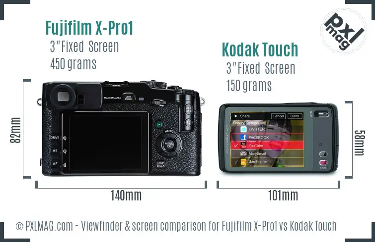 Fujifilm X-Pro1 vs Kodak Touch Screen and Viewfinder comparison