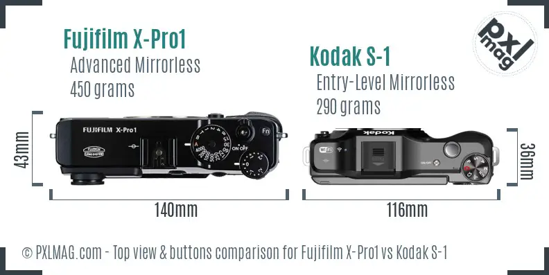 Fujifilm X-Pro1 vs Kodak S-1 top view buttons comparison