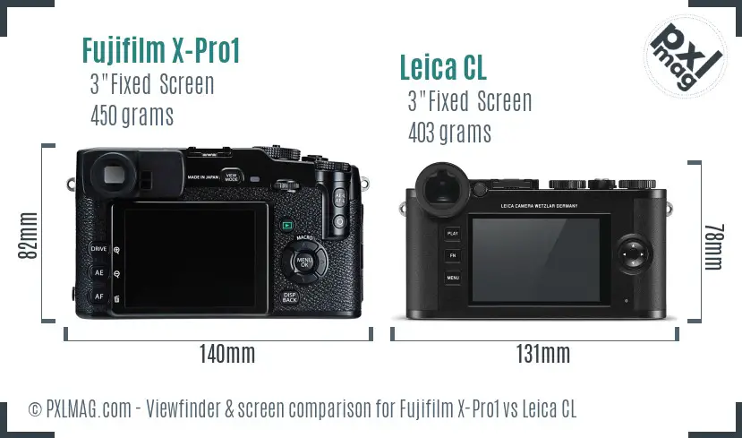 Fujifilm X-Pro1 vs Leica CL Screen and Viewfinder comparison