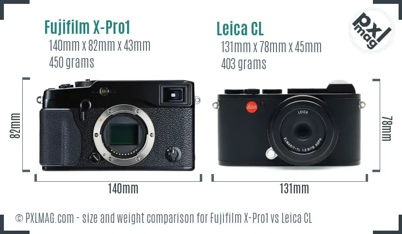 Fujifilm X-Pro1 vs Leica CL size comparison