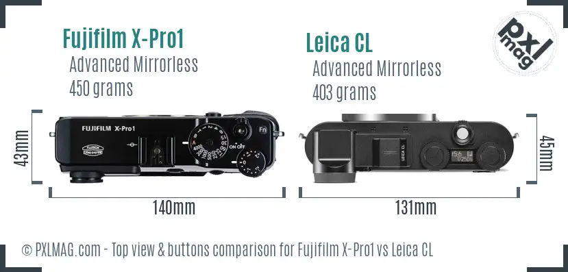 Fujifilm X-Pro1 vs Leica CL top view buttons comparison