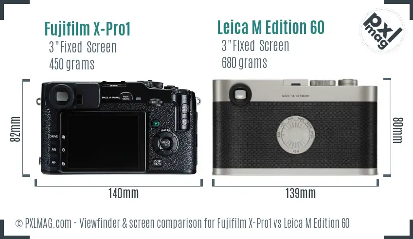 Fujifilm X-Pro1 vs Leica M Edition 60 Screen and Viewfinder comparison