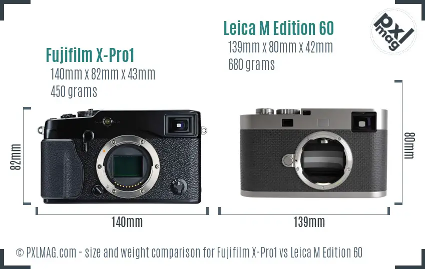 Fujifilm X-Pro1 vs Leica M Edition 60 size comparison