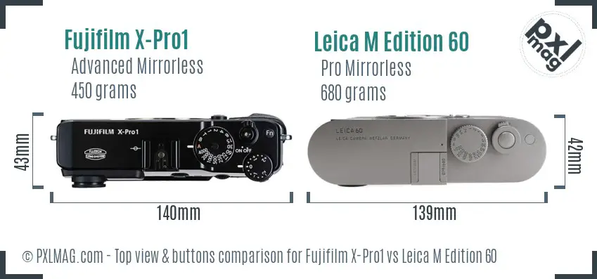 Fujifilm X-Pro1 vs Leica M Edition 60 top view buttons comparison