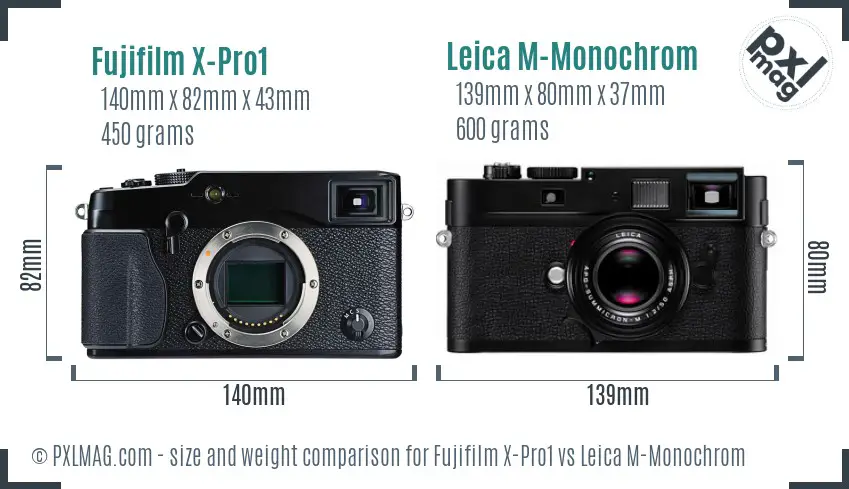 Fujifilm X-Pro1 vs Leica M-Monochrom size comparison