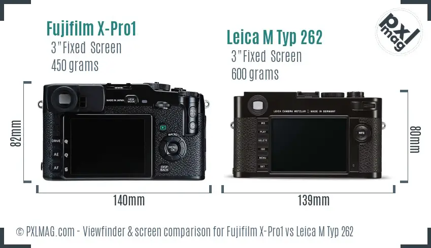 Fujifilm X-Pro1 vs Leica M Typ 262 Screen and Viewfinder comparison