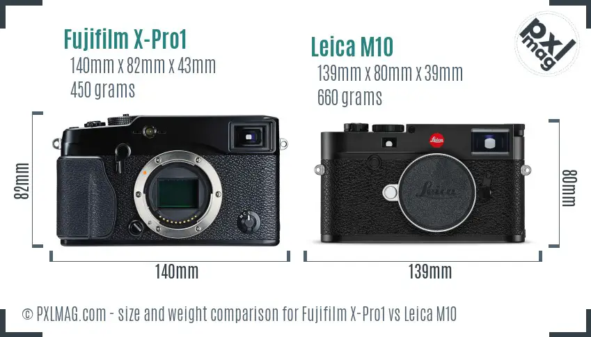 Fujifilm X-Pro1 vs Leica M10 size comparison Fujifilm X-Pro1 vs Leica M10 size comparison