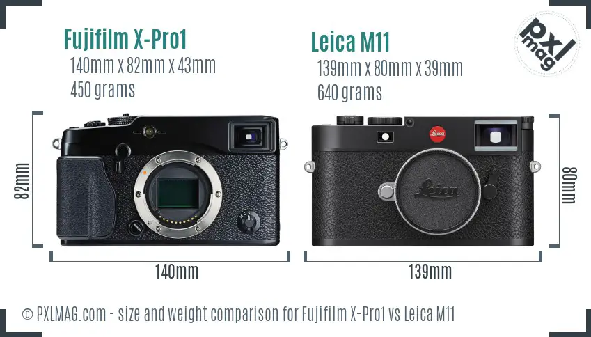 Fujifilm X-Pro1 vs Leica M11 size comparison Fujifilm X-Pro1 vs Leica M11 size comparison