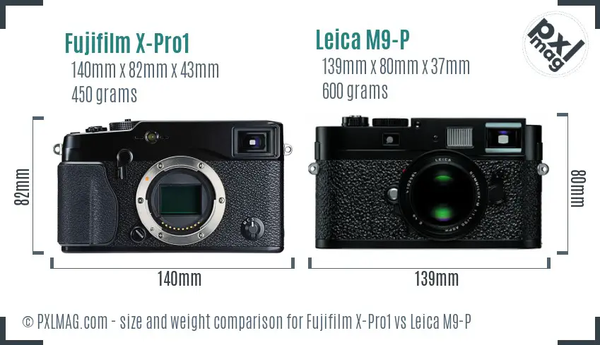 Fujifilm X-Pro1 vs Leica M9-P size comparison