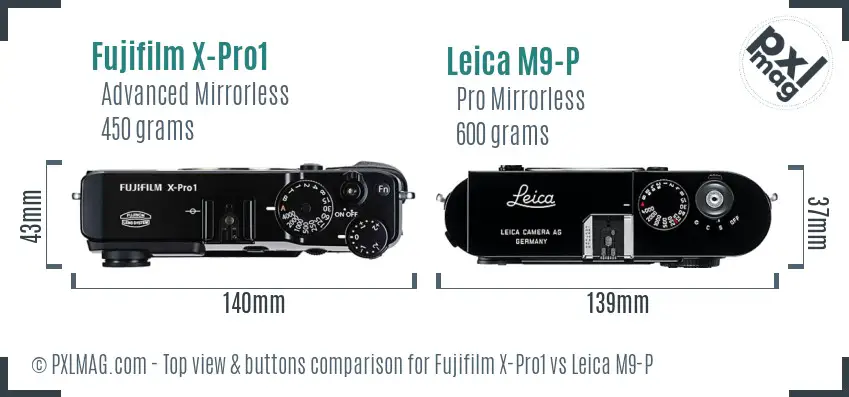 Fujifilm X-Pro1 vs Leica M9-P top view buttons comparison