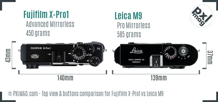 Fujifilm X-Pro1 vs Leica M9 top view buttons comparison