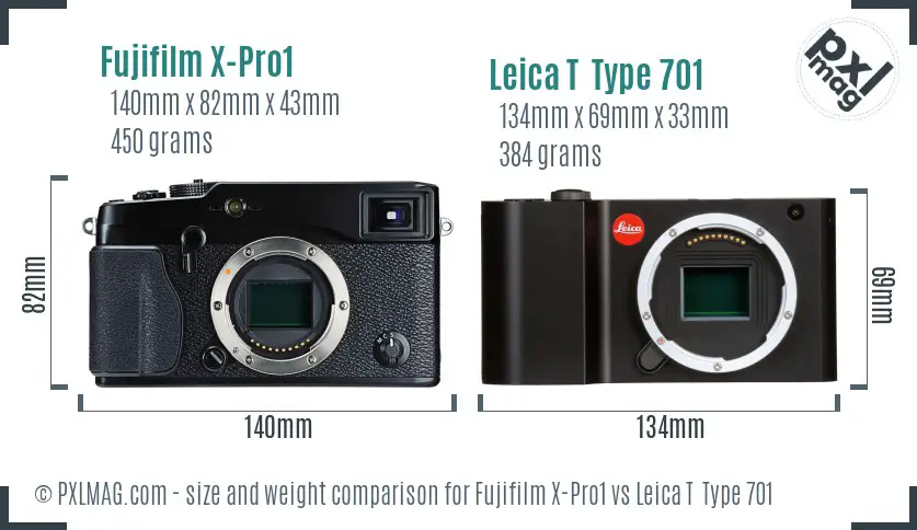 Fujifilm X-Pro1 vs Leica T  Type 701 size comparison