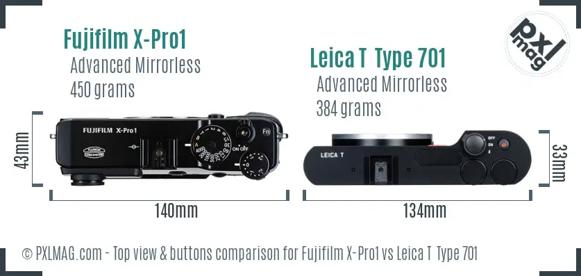 Fujifilm X-Pro1 vs Leica T  Type 701 top view buttons comparison