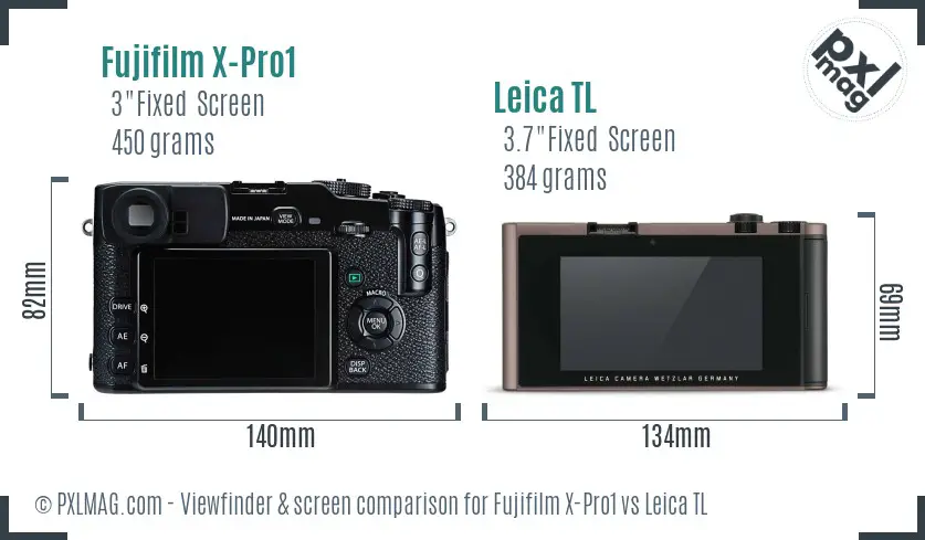 Fujifilm X-Pro1 vs Leica TL Screen and Viewfinder comparison