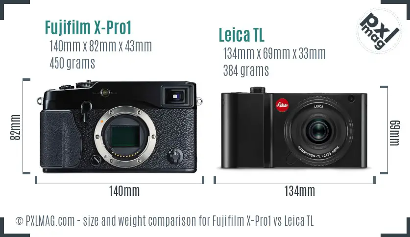 Fujifilm X-Pro1 vs Leica TL size comparison