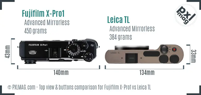 Fujifilm X-Pro1 vs Leica TL top view buttons comparison