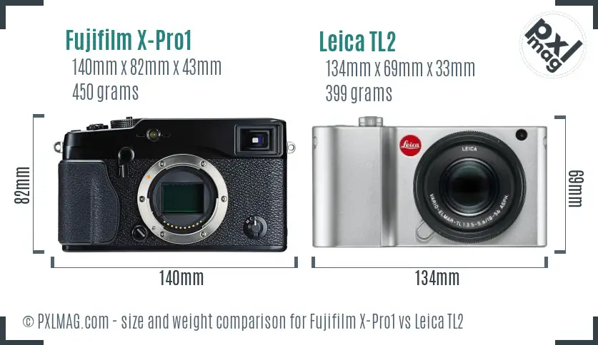 Fujifilm X-Pro1 vs Leica TL2 size comparison