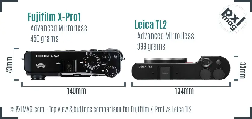 Fujifilm X-Pro1 vs Leica TL2 top view buttons comparison