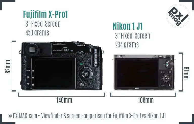 Fujifilm X-Pro1 vs Nikon 1 J1 Screen and Viewfinder comparison