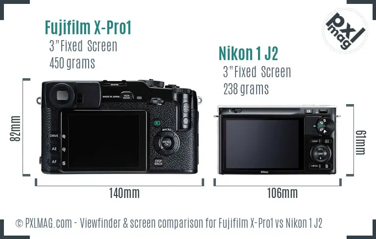 Fujifilm X-Pro1 vs Nikon 1 J2 Screen and Viewfinder comparison