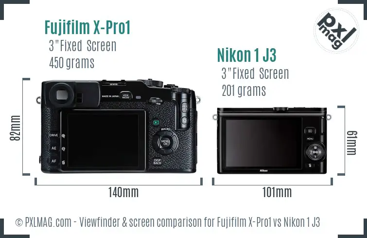 Fujifilm X-Pro1 vs Nikon 1 J3 Screen and Viewfinder comparison