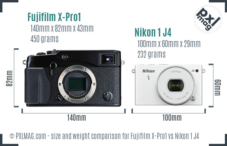 Fujifilm X-Pro1 vs Nikon 1 J4 size comparison