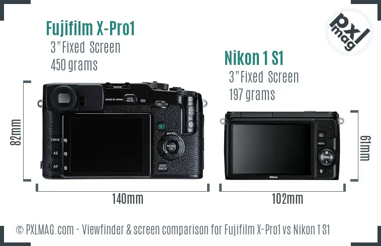 Fujifilm X-Pro1 vs Nikon 1 S1 Screen and Viewfinder comparison